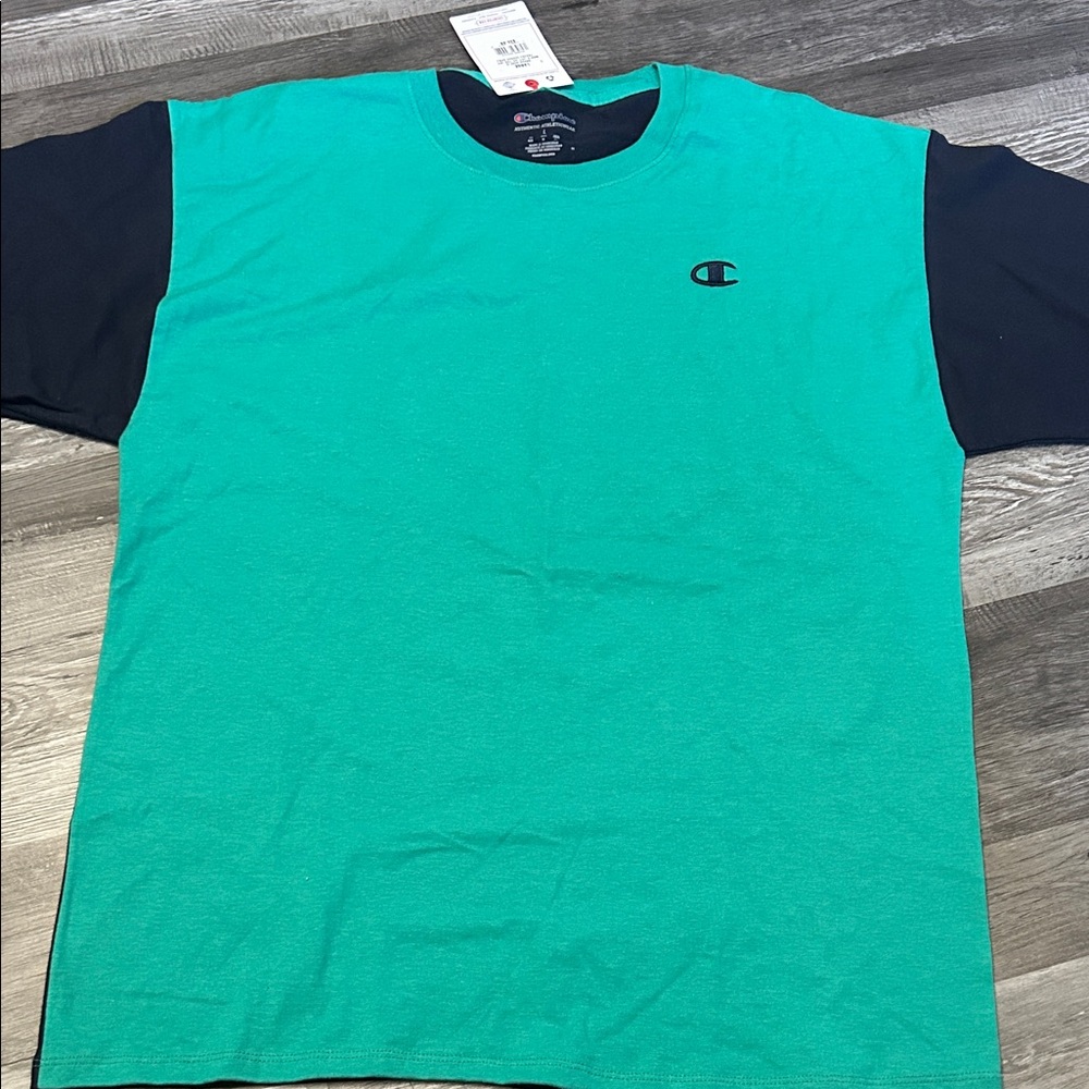 Champion Men's Aqua and Dark Blue Tee